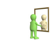 character looking in the mirror